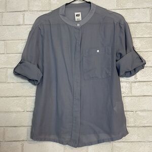 NSF Slate Gray Mandarin Collar Button Down Blouse XS